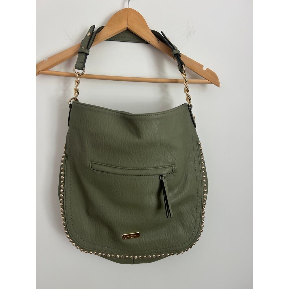 Jessica Simpson Camille Olive Studded Hobo Bag Gold Chain Detail - Picture 2 of 11